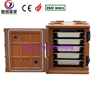 주문 YINGCHUANG OEM 75L 커피 브라운 손잡이 유형 Rotomolded 절연 상자, 두꺼운 PU 폼 핫 & 콜드 홀딩 GN 팬 식품 운송 캐비닛 캐터링 캔틴 중앙 주방용 온라인 제조