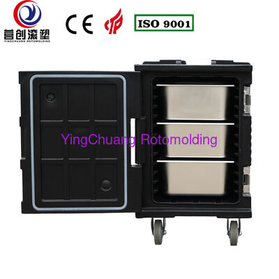 주문 YINGCHUANG OEM 90L 검정색 대형 바퀴형 Rotomolded 대형 절연 상자, 두꺼운 PU 폼 핫 & 콜드 홀딩 GN 팬 식품 운송 캐비닛 중앙 주방 캐터링 매점 온라인 제조