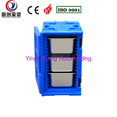 YINGCHUANG ROTOMOLDING OEM 120L Blue Rotomolded Insulated Box With Small Casters, Thick PU Foam Hot & Cold GN Pan Food Transport Cabinet For Central Kitchen Catering Canteen